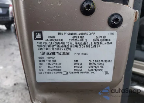 2004 GMC Sierra 2500Hd Sle z USA, uszkodzony, nr VIN 1GTHK29U74E208058